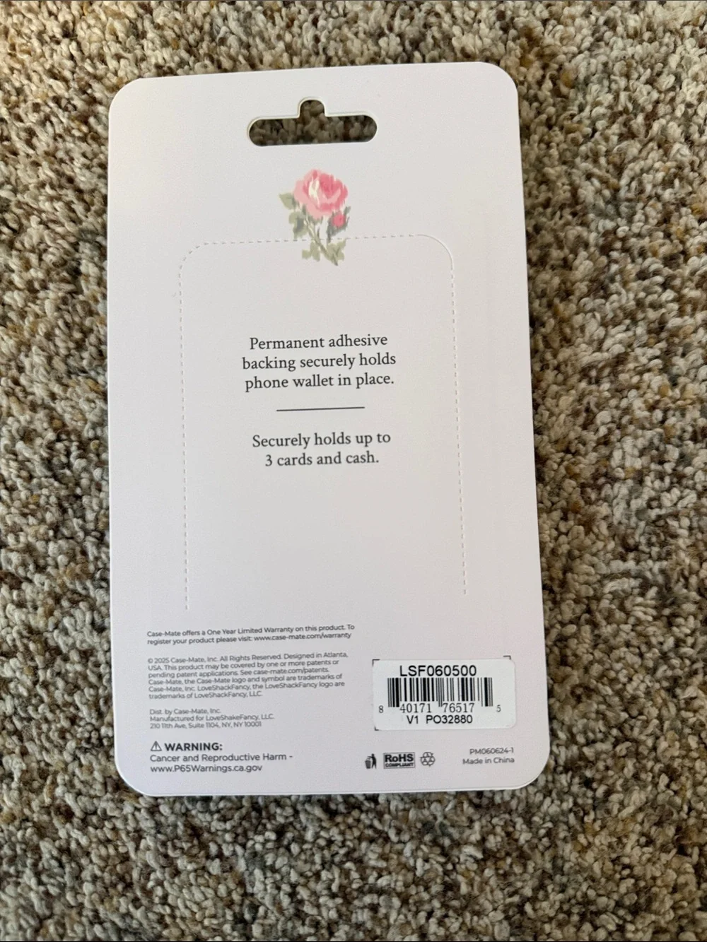 LoveShackFancy Blush Pink Adhesive Phone Wallet with Bow Accent